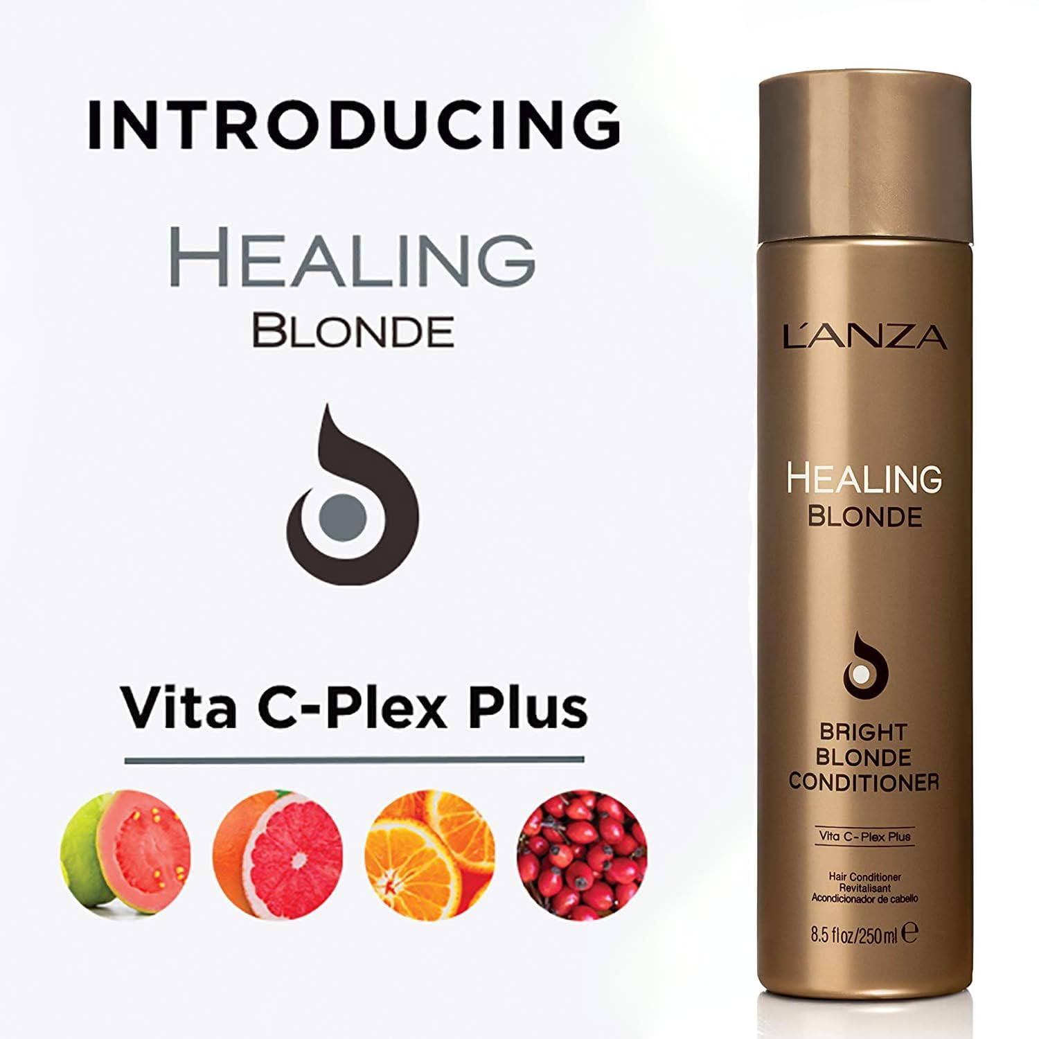 L'ANZA Healing Blonde Bright Conditioner, Formulated for Natural & Decolourized Blonde Hair, Boosts Shine and Brightness while Healing, with Sulfate-free, Paraben-free, Gluten-free Formula (8.5 Fl Oz) : Beauty & Personal Care