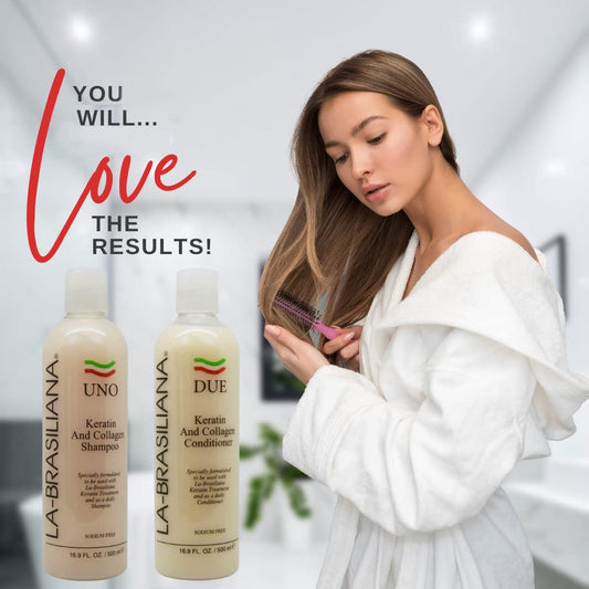 La-Brasiliana Uno Collagen Shampoo + Due Collagen Conditioner, 8.45 Fl.Oz. Each : Beauty & Personal Care