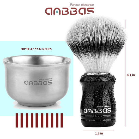 Anbbas Pure Badger Bristles Shaving Brush Black Wood Handle And Refill Soap Bar 100G,Stainless Steel Shaving Stand And Soap Cup Kit Perfect For Men