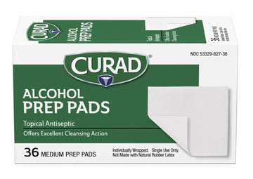 Curad Medium 2-Ply Sterile Alcohol Prep Pads, Essential For First Aid Kits, 36/Box, Pack Of 30