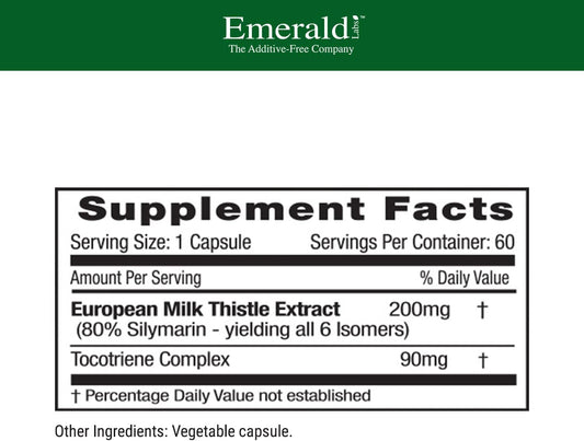 EMERALD LABS European Milk Thistle - Organic Milk Thistle Extract - Supports Liver Health & Helps Maintain Natural Energy, Digestion & Brain Health - 60 Vegetable Capsules (Up to 60-Day Supply)