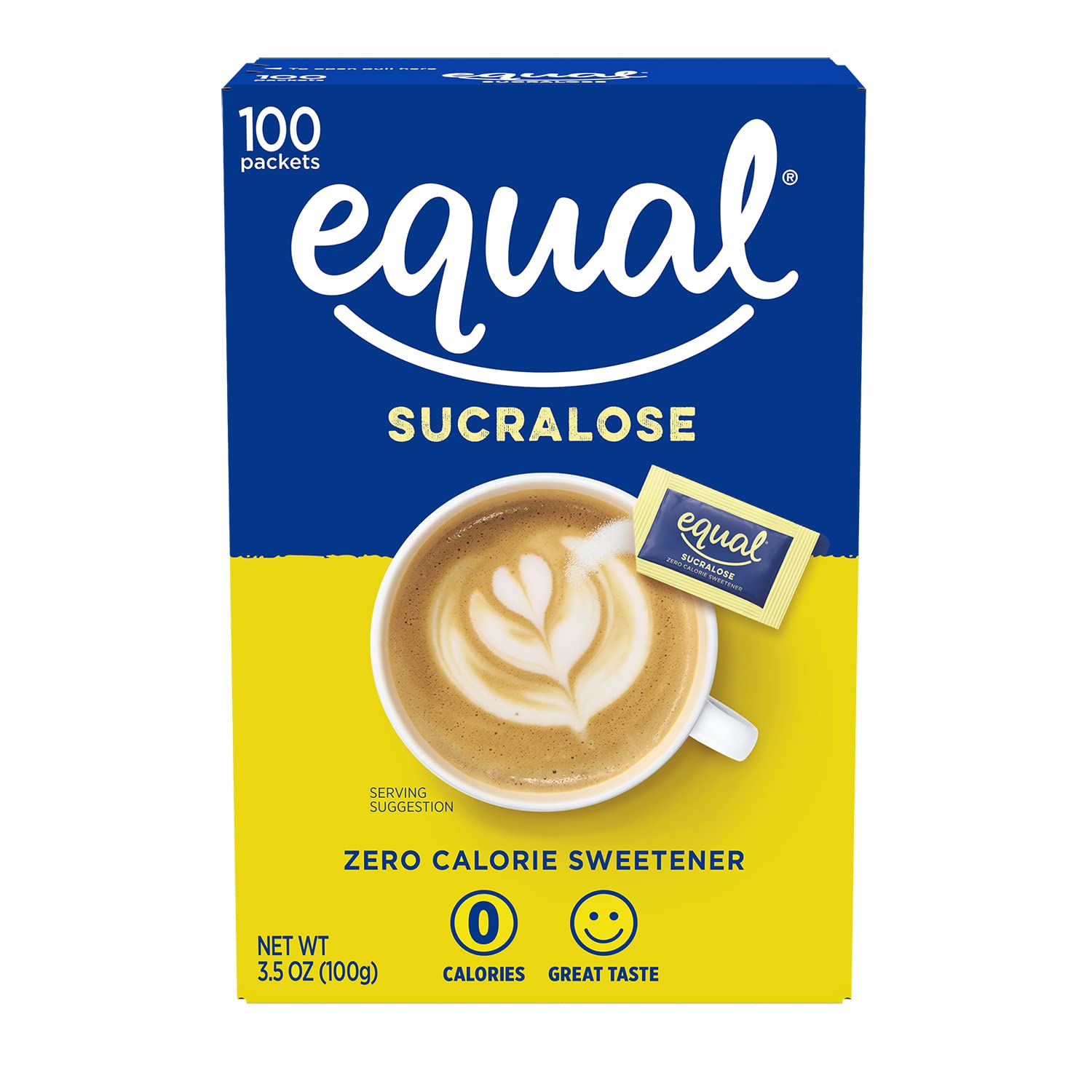 Equal Yellow Zero Calorie Sweetener, Sucralose Sugar Substitute, Zero Calorie Sugar Alternative Sweetener Packets, Sugar Alternative, 100 Ct (Pack Of 1)