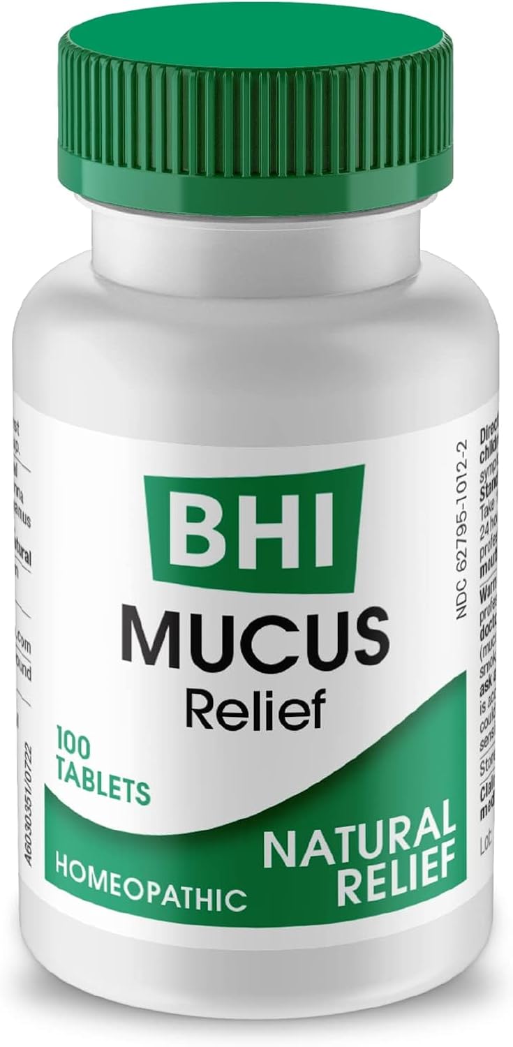 Bhi Mucus Natural Chest Congestion, Cough & Mucus Relief Easy Breathing Respiratory Health Support 9 Targeted Homeopathic Active Ingredients For Discomfort & Build-Up - 100 Tablets