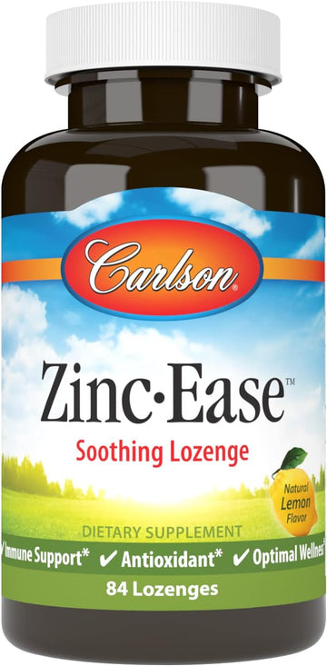 Carlson - Zinc-Ease, Soothing Lenge, Immune Support & Optimal Wellness, Antioxidant, Lemon, 84 Lenges