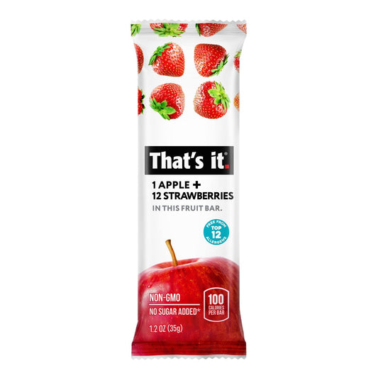 That'S It. Apple + Strawberry 100% Natural Real Fruit Bar, Best High Fiber Vegan, Gluten Free Healthy Snack, Paleo For Children & Adults, Non Gmo No Sugar Added, No Preservatives Energy Food (12 Pack)