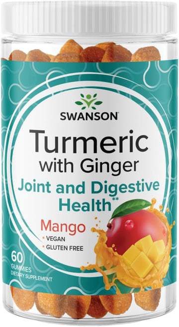 Swanson Turmeric with Ginger Gummies - All Natural Supplement Promoting Digestive & Immune System Health - Helps to Support Joint Function & Movement Ability - (Mango, 60 Gummies)