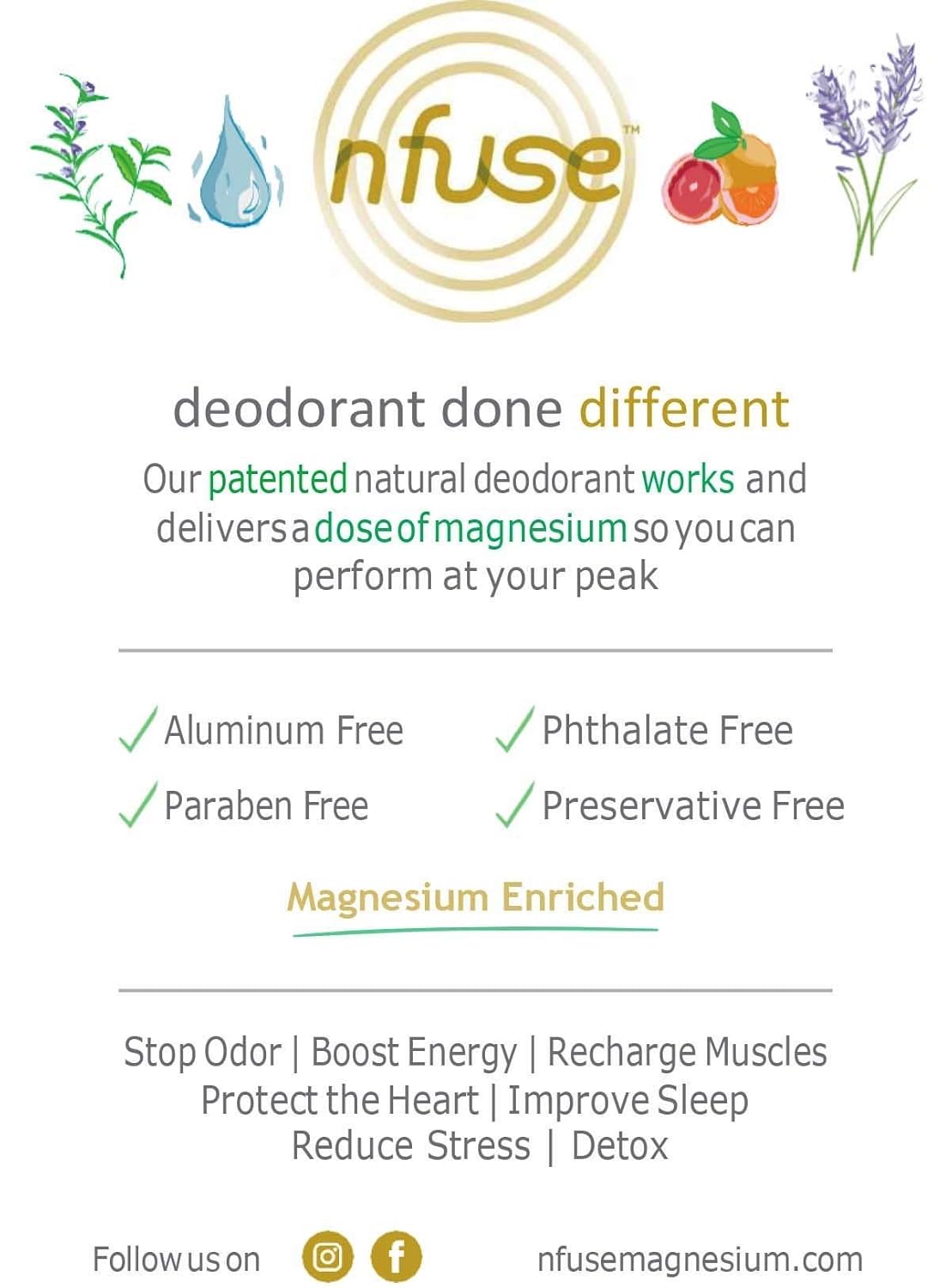 Nfuse Natural Magnesium Roll-On Deodorant - Patented Magnesium Delivery Technology - Aromatherapeutic Essential Oils - Citrus: Energize + Uplift : Beauty & Personal Care