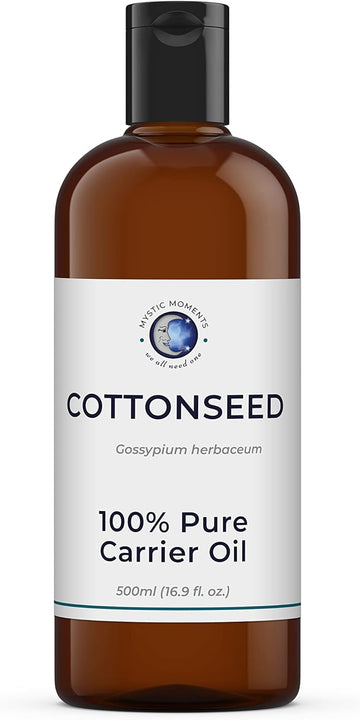 Mystic Moments | Cottonseed Carrier Oil 500ml - Pure & Natural Oil Perfect for Hair, Face, Nails, Aromatherapy, Massage and Oil Dilution Vegan GMO Free