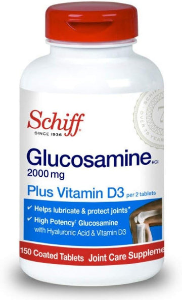 Schiff Glucosamine 2000mg with Vitamin D3 and Hyaluronic Acid, 150 tablets - Joint Supplement (Pack of 6)