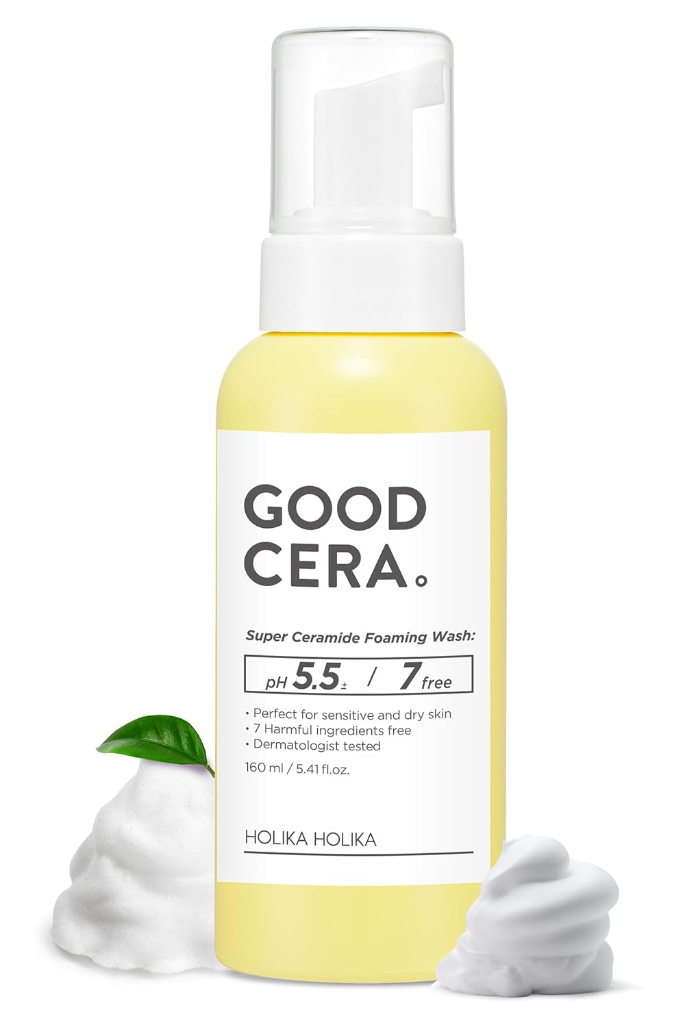 Holika Holika Good Cera Super Ceramide Foaming Face Wash | Hydrating Facial Cleanser W/Fermented Ceramides | Face Wash For Sensitive Skin | Korean Skin Care Foaming Facial Cleanser (5.41 Fl Oz)