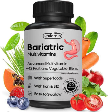 Bariatric Multivitamin with Iron for Post-Bariatric Surgery - Easy-to-Swallow Liquid Capsules with 42 Fruit & Veggie Blend - 120 Capsules, 2 Month Supply