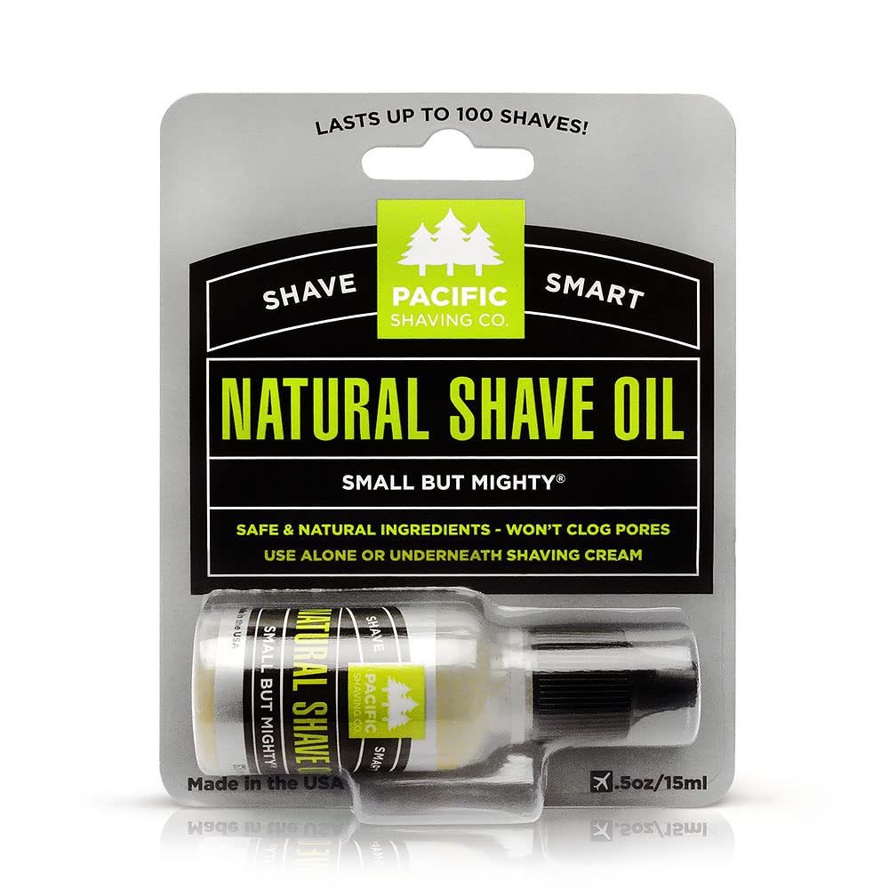 Pacific Shaving Company Natural Shaving Oil - Shaving Oil For Men & Women - Avocado Oil, Sunflower Seed Oil & Vitamin E Oil For Face, Legs, Arms & Full Body - Unisex Beard & Shave Care (0.5 Oz)