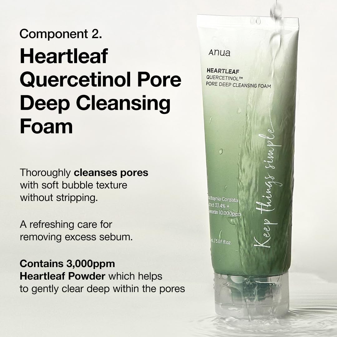 Anua Double Cleanser Duo for Facial Cleansing : Heartleaf Pore Control Cleansing Oil & Heartleaf Quercetinol Pore Deep Cleansing Foam for Double Cleansing, Blackhead Remover, Korean Skincare : Beauty & Personal Care