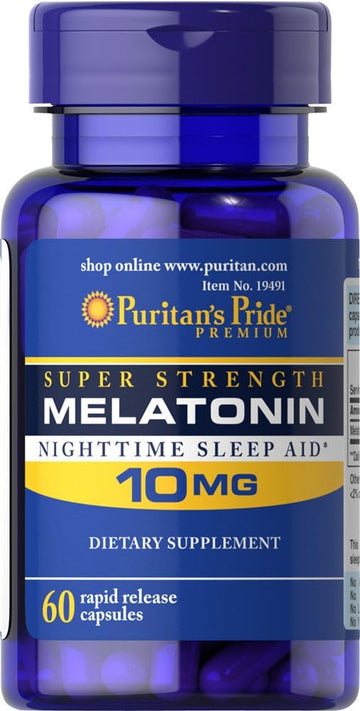 Puritan's Pride Super Strength Melatonin 10mg Rapid Release Capsules, 60-Count