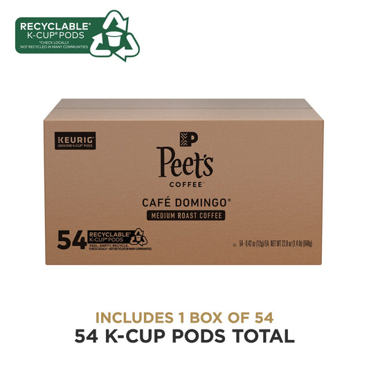 Peet's Coffee, Medium Roast K-Cup Pods for Keurig Brewers - Café Domingo 54 Count (1 Box of 54 Pods)