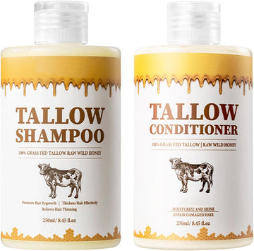 Beef Tallow Shampoo And Conditioner Set - Cleans, Moisturizes,Thickening, Volume, Control Oil Smooth Frizz Strengthen Hair, Add Shine & Softness, Nourish Scalp & Hair,For Damaged Thinning Hair(500Ml)