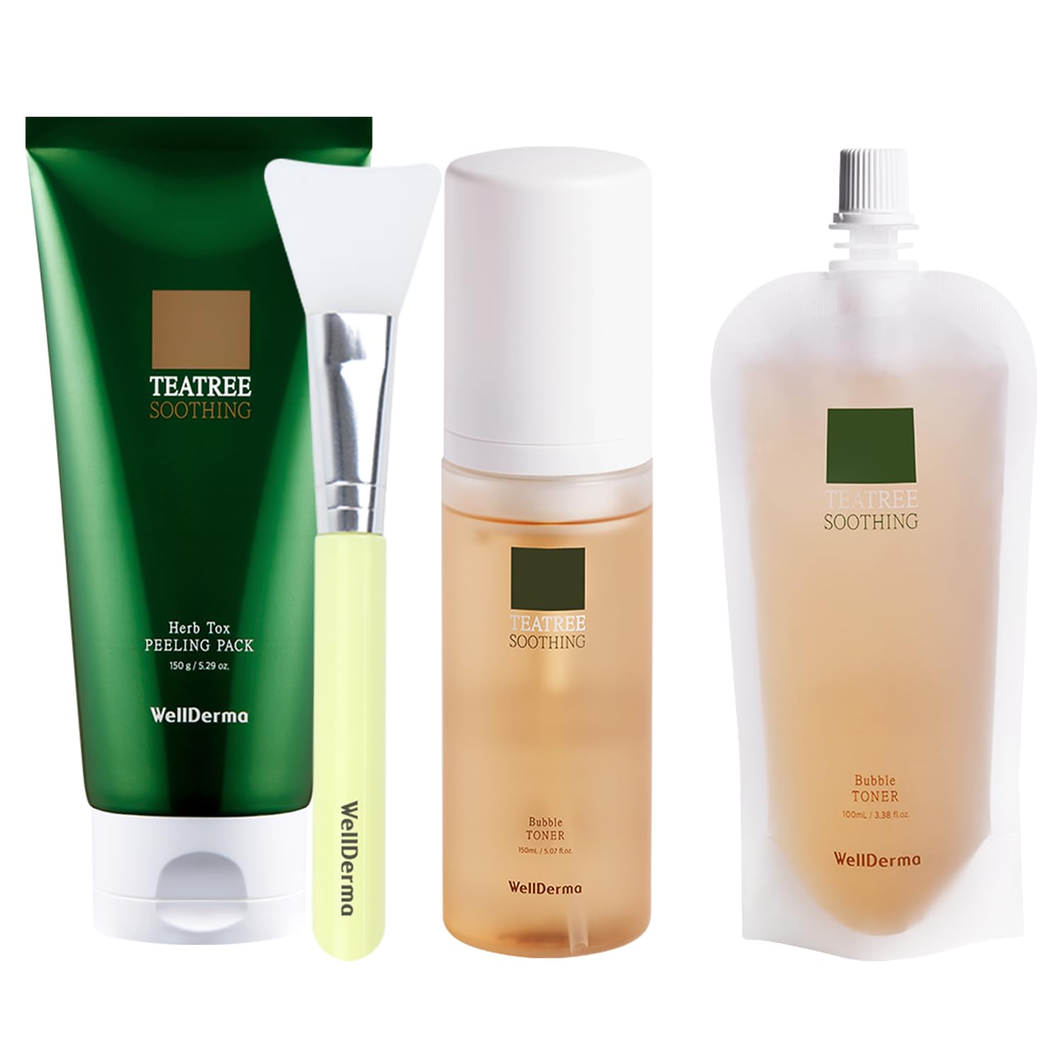 Wellderma Chadew Teatree Soothing Bubble Toner(Main Product + Refill Set) & Chadew Tea Tree Herb Tox Peeling Pack