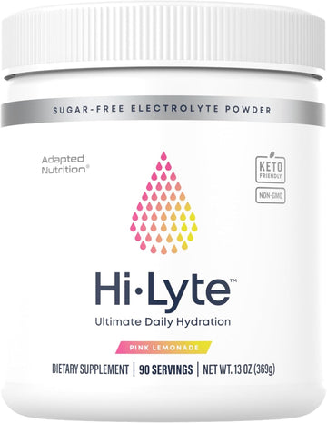 Hi-Lyte Electrolytes Powder, Pink Lemonade Daily Hydration Supplement Drink Mix, 90 Servings | Sugar-Free, 0 Calories, 0 Carbs | No Maltodextrin. Gluten-Free | Supports Keto | Light Refreshing Flavor