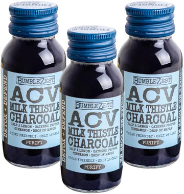 Bumble Zest Detox + Defend Health Shot – Acv & Charcoal Drink – Pack Of 10 - Apple Cider Vinegar, Milk Thistle & Activated Charcoal – Aids Digestion & Metabolism – Vegan & Low In Calories – 60Ml