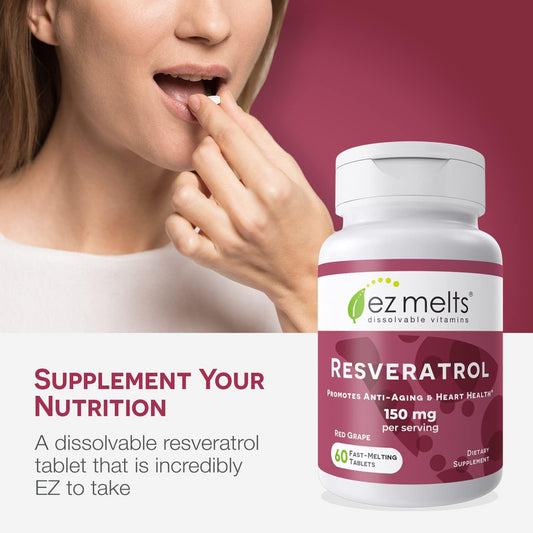 EZ Melts Dissolvable Resveratrol Supplement 150 mg, Sugar-Free, 1-Month Supply