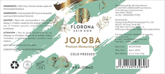 Florona Jojoba Oil 100% Pure & Natural - 4 Fl Oz, For Hair, Face & Skin Care, Massage