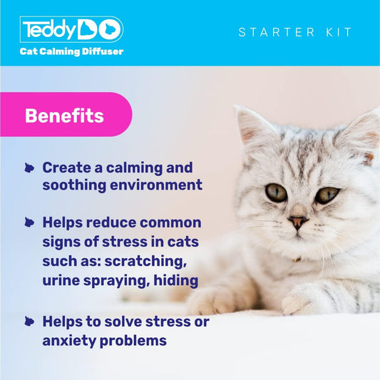 TeddyDo Calming Diffuser for Cats | UK Plug In |Days Starter Kit | Free Calming Collar | Reduce Spraying, Scratching and Other Problematic Behaviors | Calming and Relaxing Effect | 48 ml
