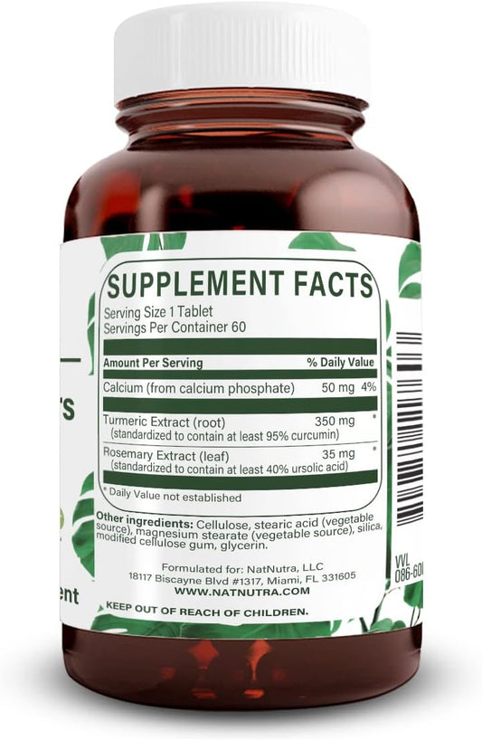 Natural Nutra Turmeric Curcumin With 95% Curcuminoids Extract Supplement With Rosemary For Brain Health, 350 Mg, 60 Vegan Tablets