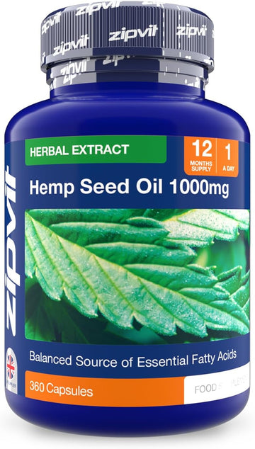 Zipvit Hemp Oil 1000Mg Supplement, 360 Softgel Capsules Of Hemp Seed Oil. 12 Months Supply