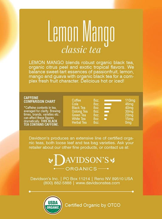 Davidson'S Organics, Lemon Mango, 8-Count Tea Bags, Pack Of 12