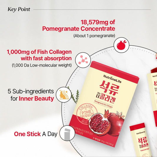 Pomegranate The Collagen Jelly, Korean Woman Antioxidant 1000Mg Low Molecular Fish Collagen Jelly, 18579Mg Pure Pomegranate Extract, Contain Hyaluronic Acid, Elastin