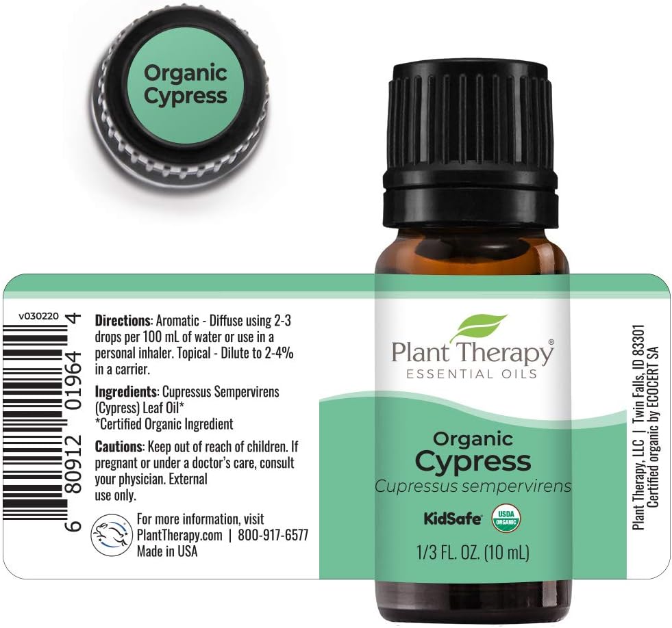 Plant Therapy Organic Cypress Essential Oil 10 mL (1/3 oz) 100% Pure, Undiluted, Therapeutic Grade : Health & Household