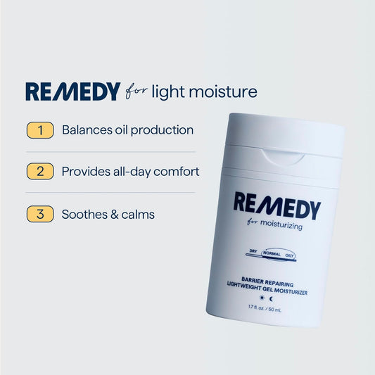 Remedy For Light Moisture - Barrier Repairing Hydrating Lightweight Gel Moisturizer Water Cream For Normal To Oily Skin - By Dermatologist Dr. Shah, 1.7 Fl. Oz
