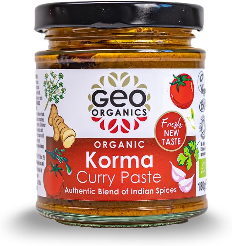Geo Organics Korma Curry Paste 180G (Pack Of 1) Serves 4 | Organic Curry Paste | Certified Organic Curry & Vegan Friendly | Authentic Restaurant Recipe Base Korma Indian Food
