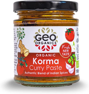 Geo Organics Korma Curry Paste 180G (Pack Of 1) Serves 4 | Organic Curry Paste | Certified Organic Curry & Vegan Friendly | Authentic Restaurant Recipe Base Korma Indian Food