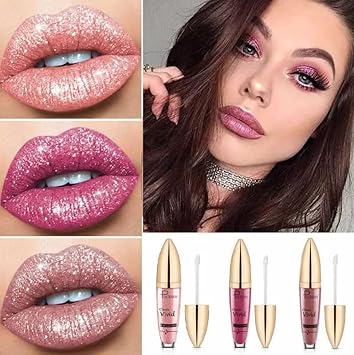 Pudaier Glitter Liquid Lip Gloss, Shimmer Lipsticks, Non Sticky, Long-Lasting Waterproof, Cosmetic For Women & Girls, Makeup, Shiny Moisturizer Lipstick, 17 Shades, Glossier, 5Ml, Shade 17