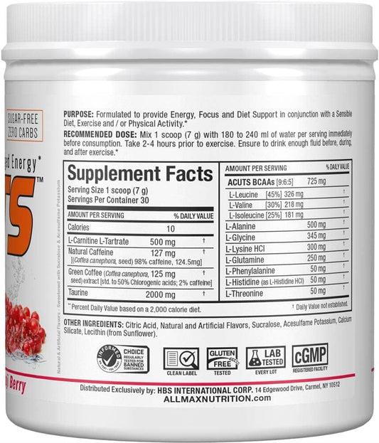 ALLMAX A:CUTS Amino-Charged Energy Drink, Goji Berry - 210 g - with Ca
