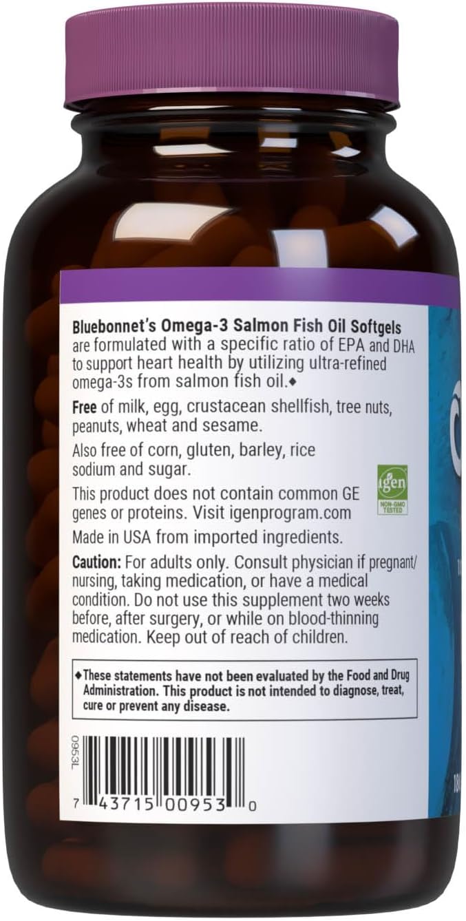 Bluebonnet Natural Omega-3 Salmon Oil Softgels, 180 Count, White