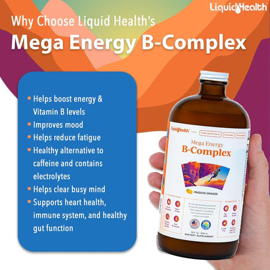 LIQUIDHEALTH Adult Focus & Energy Liquid Vitamin Bundle with Mega Energy B-Complex Vitamins, USDA Organic Methyl B12 Drops, Neurologic Nootropic Focus Supplement - Boosts Energy & Mood, Vegan, Non-GMO