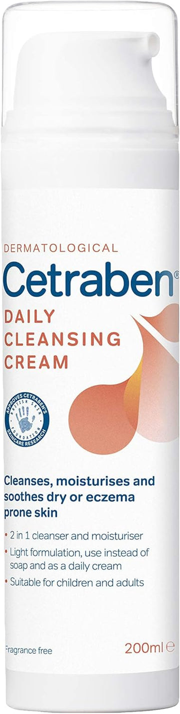 Cetraben 2-In-1 Daily Cleansing Cream And Body Moisturiser Perfect For Dry Sensitive Or Eczema Skin 200Ml, Unscented, 1 Pack