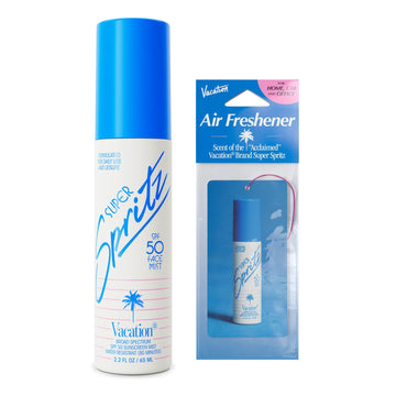 Vacation Super Spritz Spf 50 Face Mist & Air Freshener Bundle, Daily Face Sunscreen Spray, Clean & Lightweight Feel, Water-Resistant, Non-Comedogenic, Vegan, Travel Size, 2.2 Fl. Oz