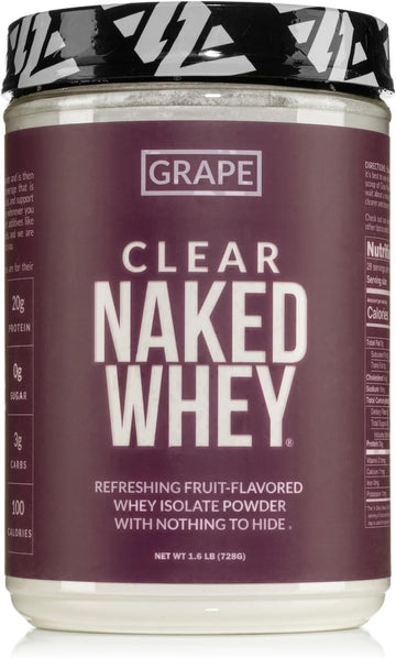 Naked Clear Whey Isolate Protein Powder, Grape Flavor, Iso Protein Powder, No Gmos Or Artificial Sweeteners, Gluten-Free, Soy-Free - 28 Servings