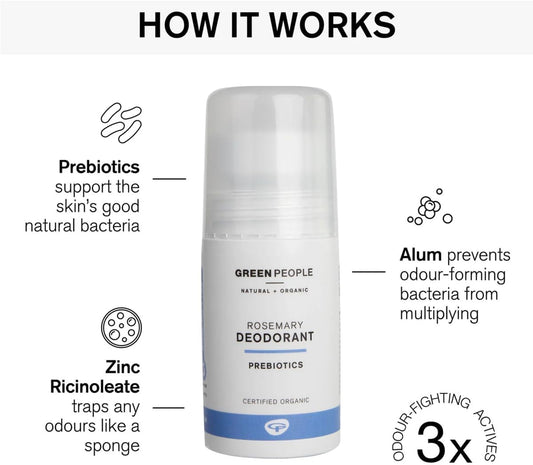 Green People Rosemary And Prebiotics Deodorant - Suitable For Sensitive Skin - Organic, Cruelty Free & Vegan, 75Ml