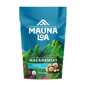 Mauna Loa Premium Hawaiian Chocolate Covered Macadamia Nuts, Milk Chocolate Coconut, Cocoa Dusted, 4 Oz Bag (Pack Of 1)