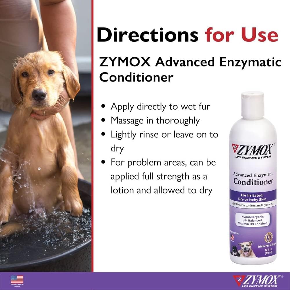 ZYMOX Advanced Enzymatic Leave-On Conditioner, 12oz. – for Pets & Animals of All Ages: Conditions, Detangles, Soothes, & Moisturizers Skin & Coat