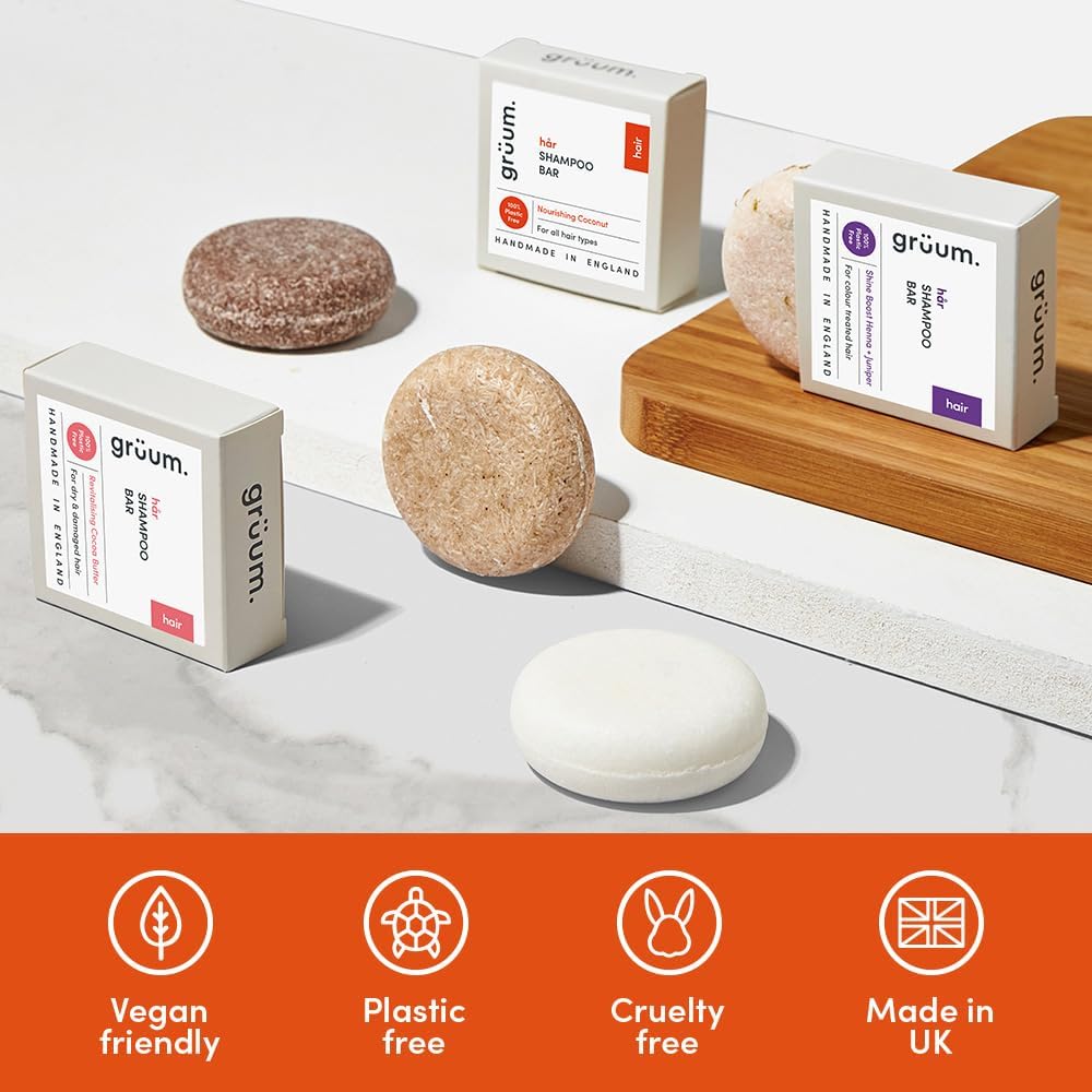grüum Shine Boost Shampoo Bar 50g - Solid Shampoo Bars for Hair Up to 60 Washes - Plastic Free Vegan Bar for Men & Women - Paraben Free Rich Lathering Bars for Colour Treated Hairs : Amazon.co.uk: Beauty