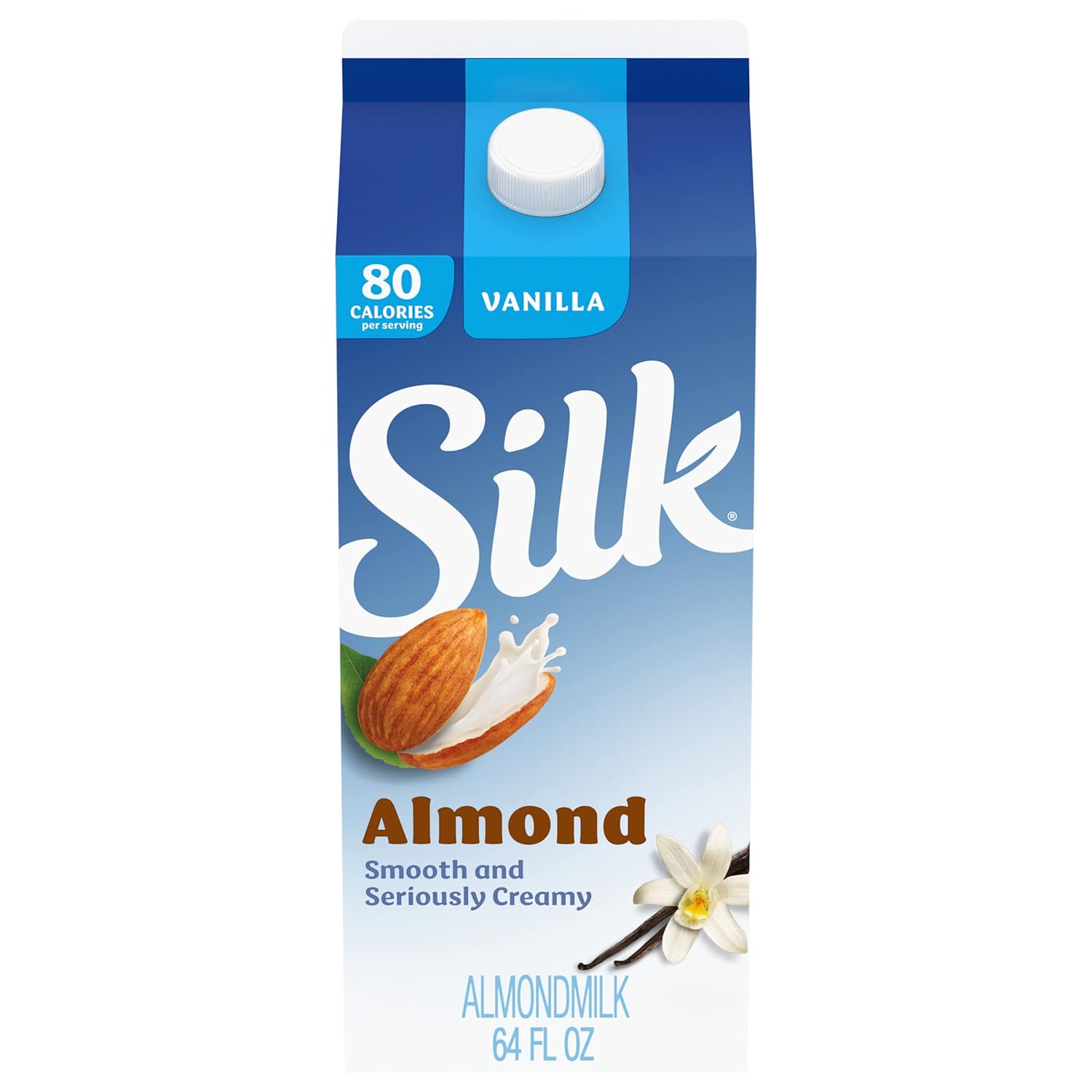 Silk Almond Milk, Vanilla, Dairy Free, Gluten Free, Seriously Creamy Vegan Milk With 50% More Calcium Than Dairy Milk, 64 Fl Oz Half Gallon