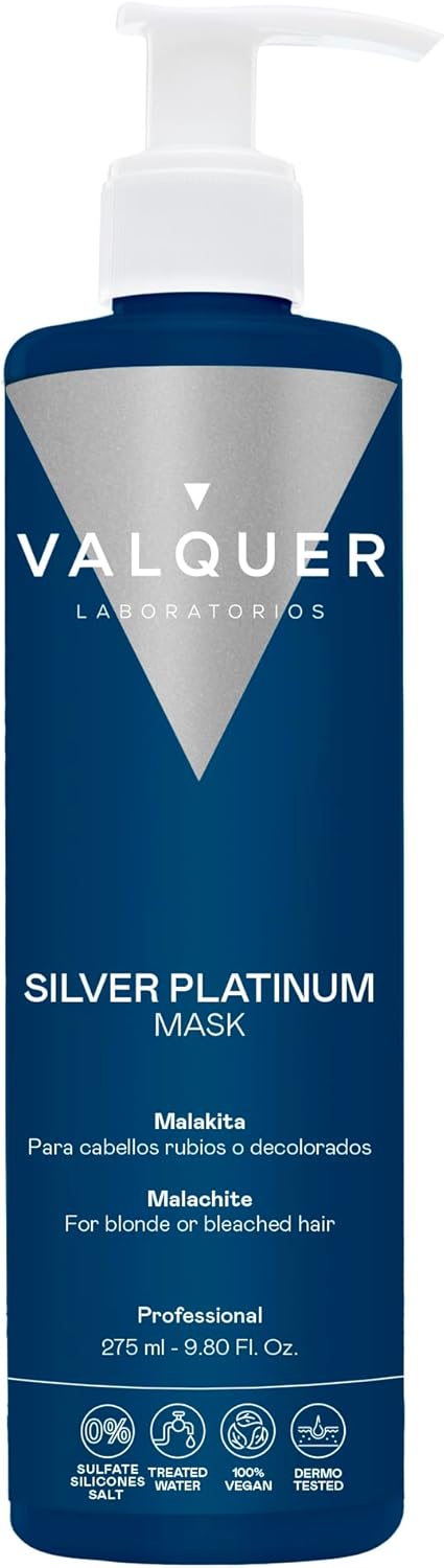 Valquer Silver Platinum Mask Conditions, Nourishes, And Repairs Blonde Or Bleached Hair. Toning And Neutralizing Yellowish And Orange Colors With Malakite And Panthenol. Vegan. 275 Ml
