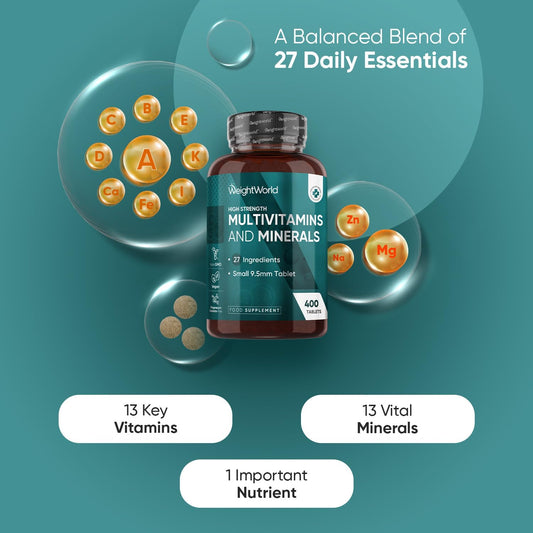 Multivitamin Tablets For Women & Men - 27 Essential Nutrients - 400 Small Tablets - 1+ Year Supply - Tasty Peppermint Flavour - Vegan Multi Vitamins & Minerals Like Vitamin D, C, Calcium, Iron & Zinc