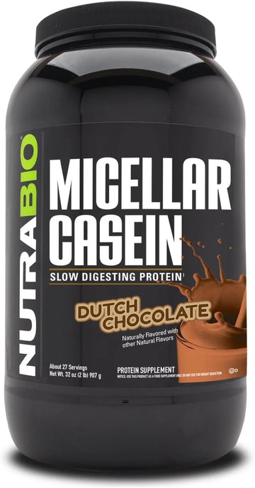 NutraBio Micellar Casein Protein Powder, 2 lbs, Dutch Chocolate