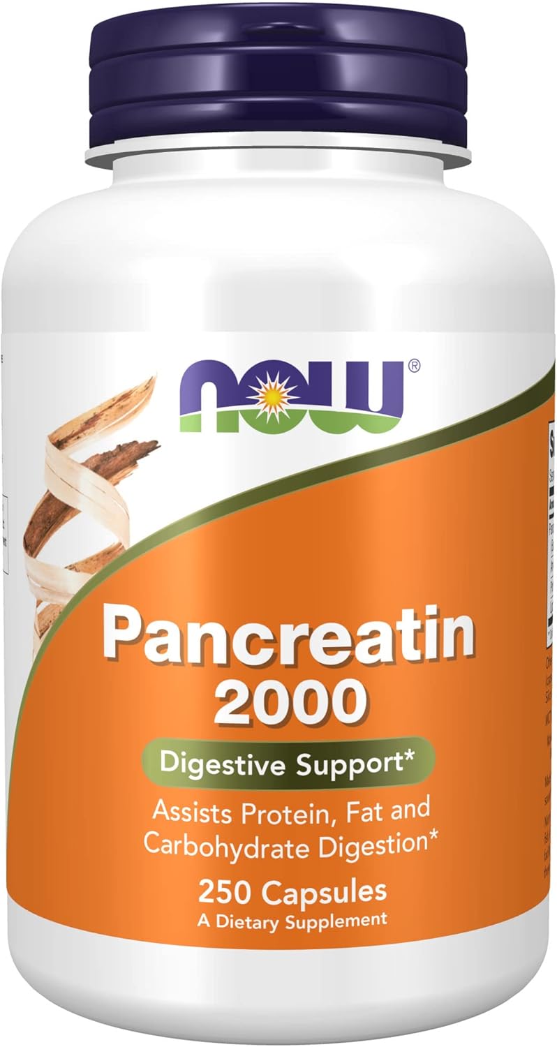 Now Supplements, Pancreatin 2000 With Naturally Occurring Protease (Protein Digesting), Amylase (Carbohydrate Digesting), And Lipase (Fat Digesting) Enzymes, 250 Capsules , 1 Count (Pack Of 1 )